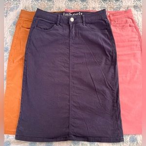 Lot of three Inherit Co. Remi Skirts - 26” long - Burnt Carmel - Pink - Navy